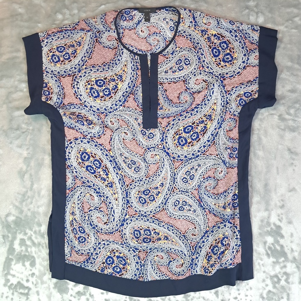 J. Crew Colorblock Paisley‎ Tunic Top Swim Cover-Up XS F0821 Blue Resortwear